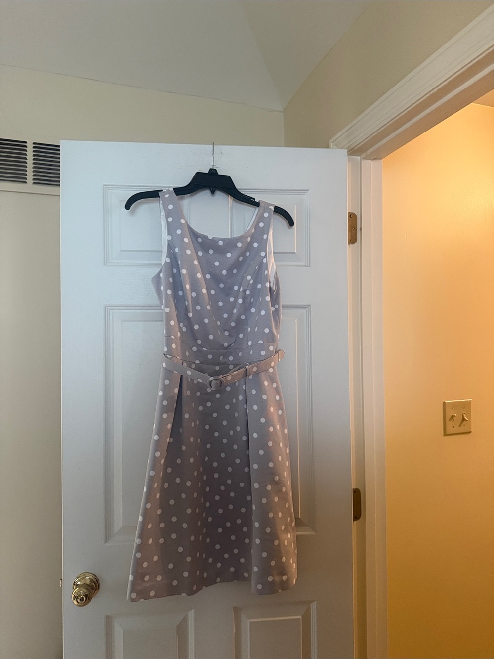 White House Black Market light gray with white Polka dots, fully lined